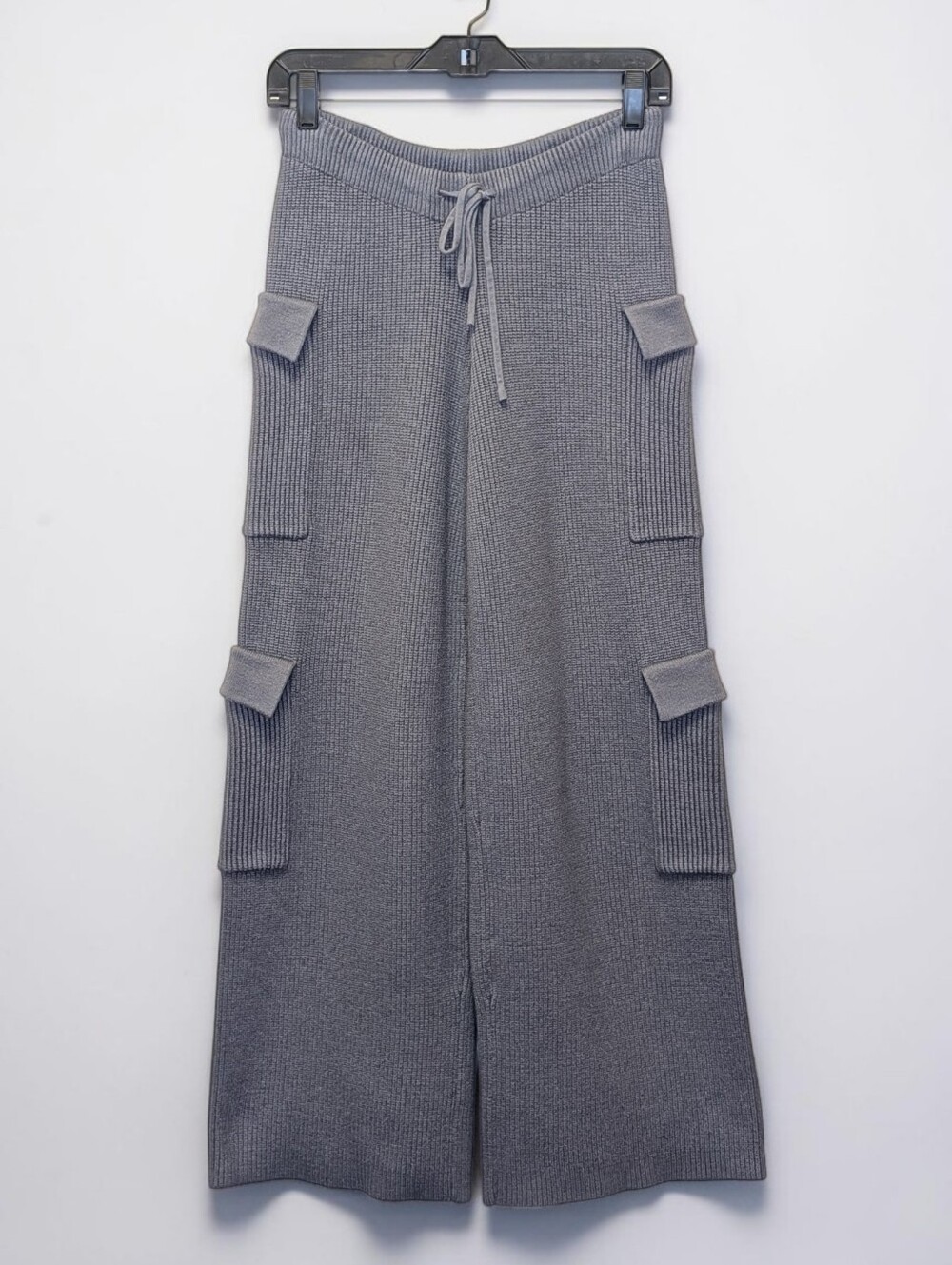 Edikted Wynter Knit Cargo Pants XS Gray Wide Leg Utility Drawstring